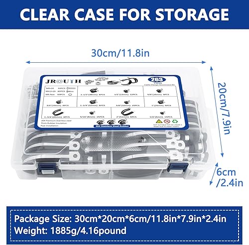 Miniatura 9 de Kit surtido de 106 abrazaderas de cable, (0.23 a 0.79 pulgadas) - Abrazadera de tubo aislada acolchada de acero inoxidable 304, abrazadera de bucle,