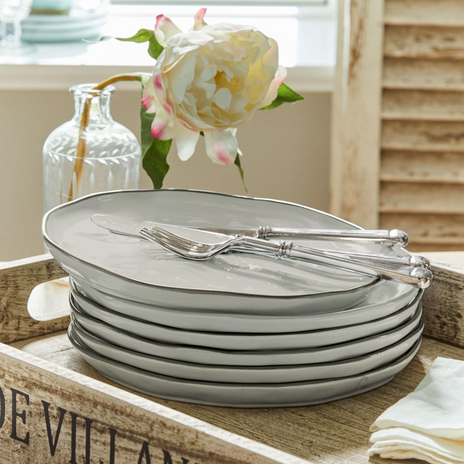 LOBERON Biarré Lot de 6 assiettes - Pour le fromage, des fruits, des amuse-bouche... - Très belle surface irrégulière, gris