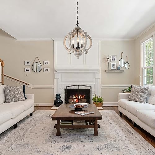 Miniatura 3 de Lámpara de araña de granja para comedor, lámpara de madera para vestíbulo, 15.5 pulgadas de diámetro