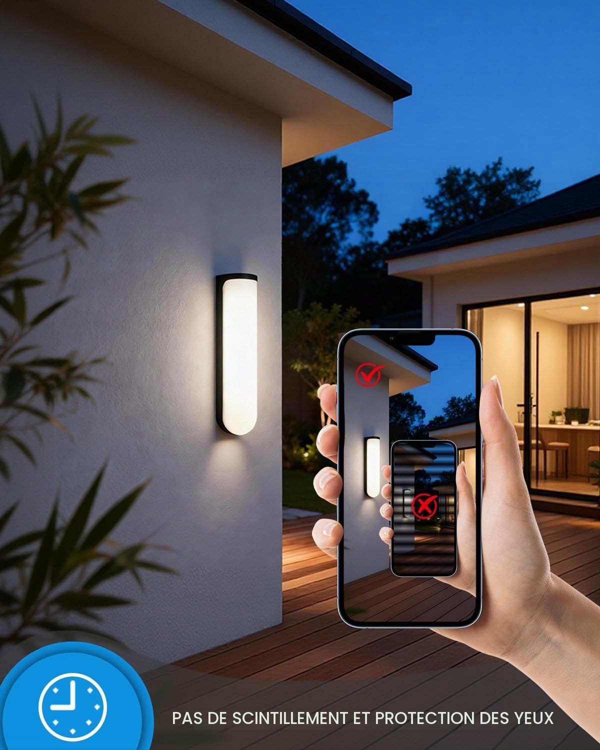 30cm 4.7W Applique Murale Exterieur en Aluminium, Lumiere Exterieur LED, Lanterne Exterieur Monobloc Empêchant Efficacement L'eau de Pluie de Pénétrer, 1000lm IP54 Blanc Chaud 4000K, Noir Mat