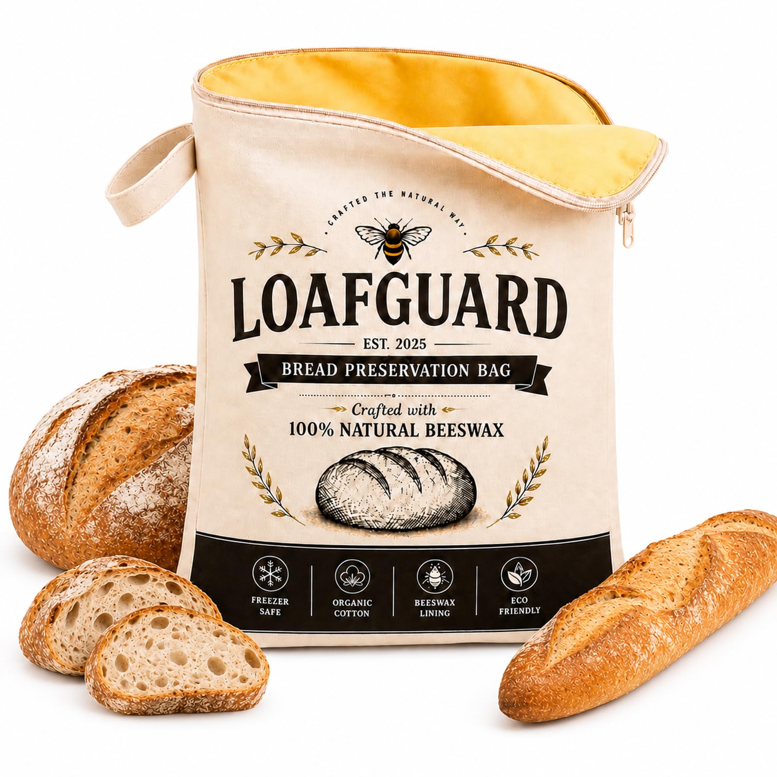 Loafguard Beeswax Bread Bag, Preservation Bag Uk Made, 17'' X 13'' (white)
