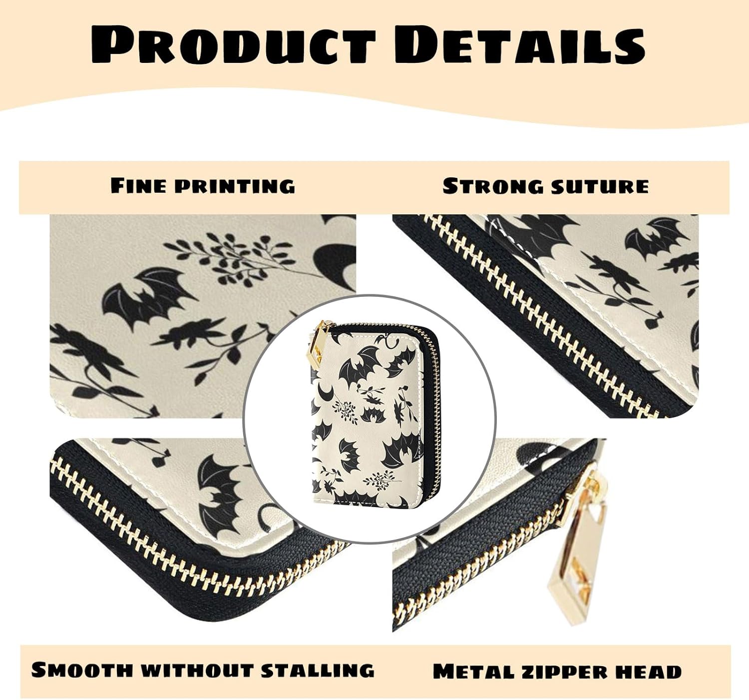 Goth Bat Moon Credit Card Holder for Women Rfid Blocking Faux Leather Card Wallet Small Wallets With 9 Card Slots - Image 3