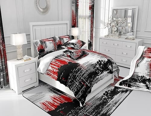 Miniatura 5 de Manfei Manta abstracta moderna de arte abstracto para decoración de habitación de niños y niños, estilo grunge, color rojo, negro, gris, para sofá,