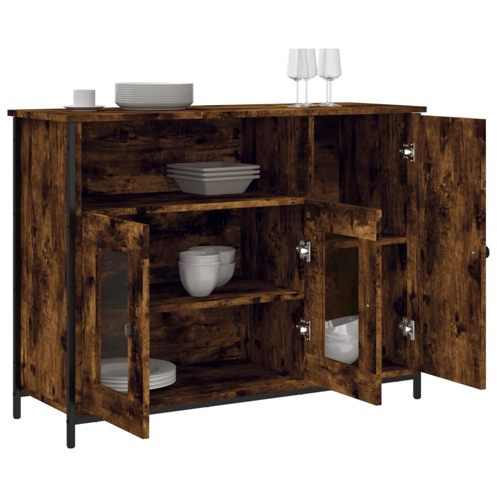 JUDYY Credenza Rovere Fumo 100x35x75 cm in Legno Multistrato,Credenze e Buffet Sala da Pranzo,Credenza Soggiorno,Credenza Moderna-835511