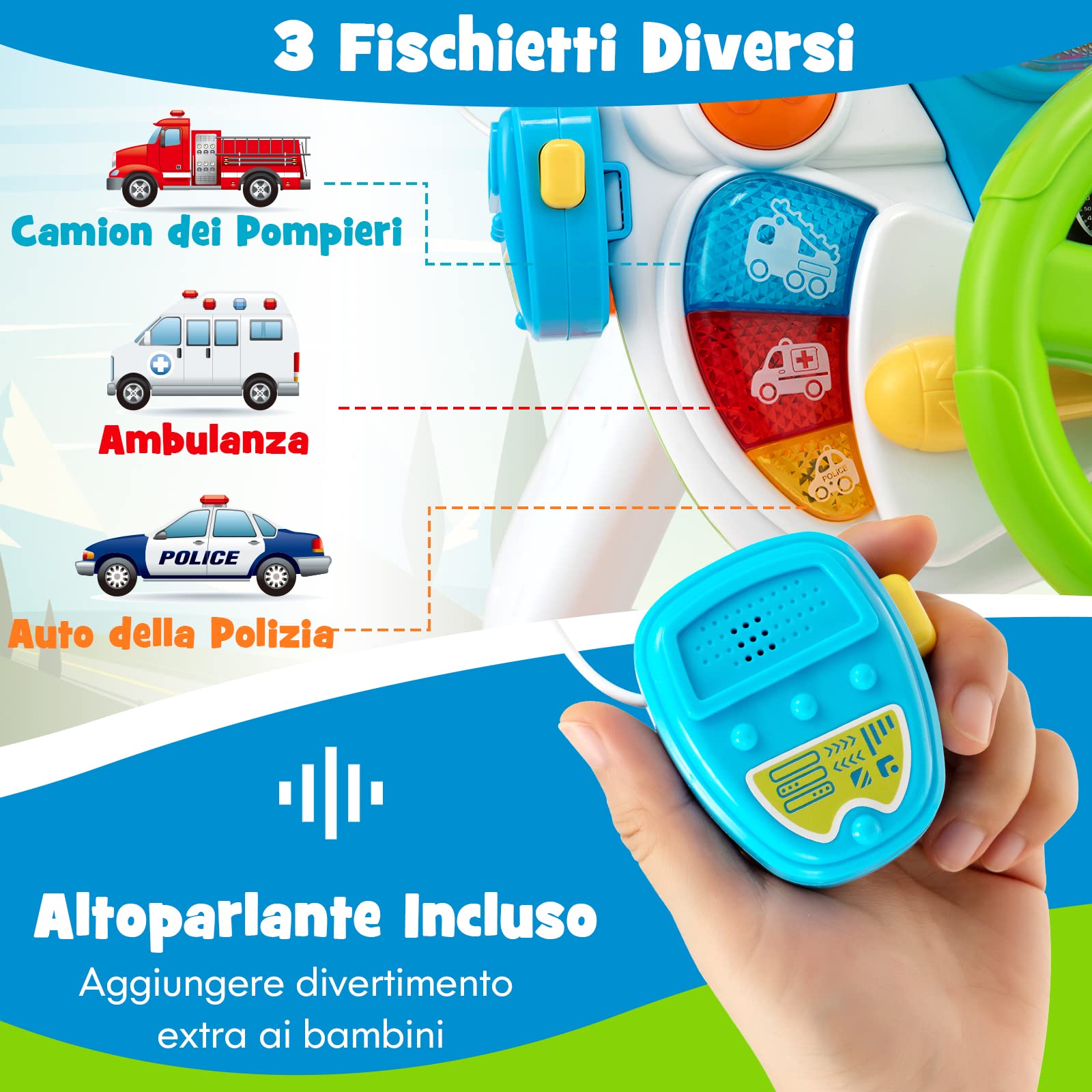 COSTWAY Volante per Bambini Educativa, Simulazione Volante di Guida Giocattolo con Sgabello, Luce Musica, Giocattoli Musicali per la Prima Educazione, Regalo per Bambini