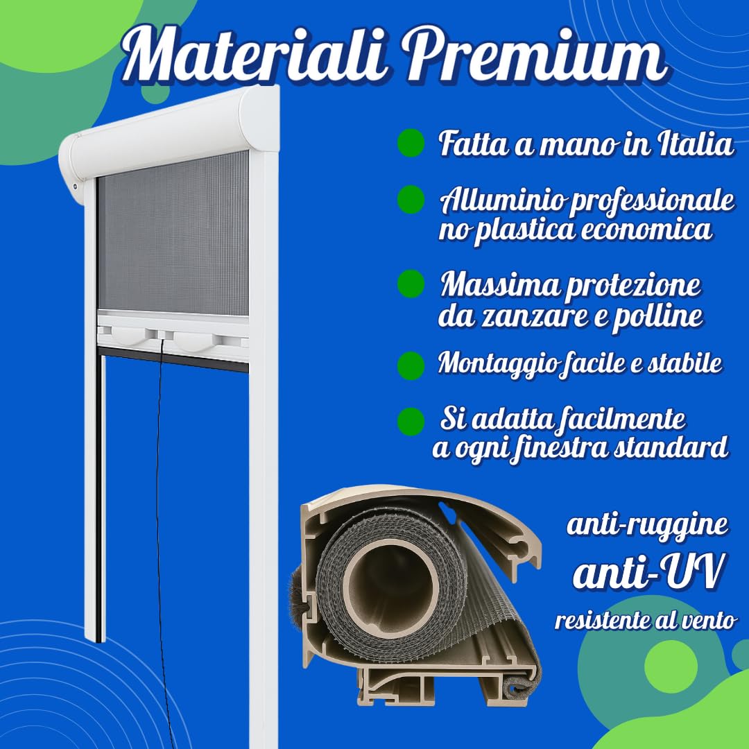 Zanzariera Avvolgibile Finestra Professionale a Rullo – Montaggio Facile su Finestra, Anti-Insetti, 80x140 – Struttura in Alluminio – Lemag srl