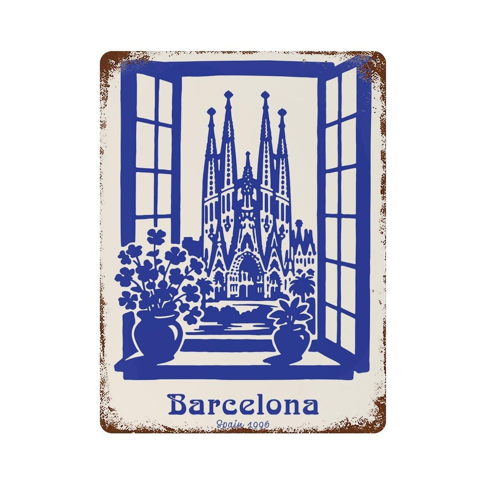 Barcelona, Spain 1906 Retro Metal Sign 15.7"x11.8", Old School Wall Decor for Garage, Bar And Workshop Decor