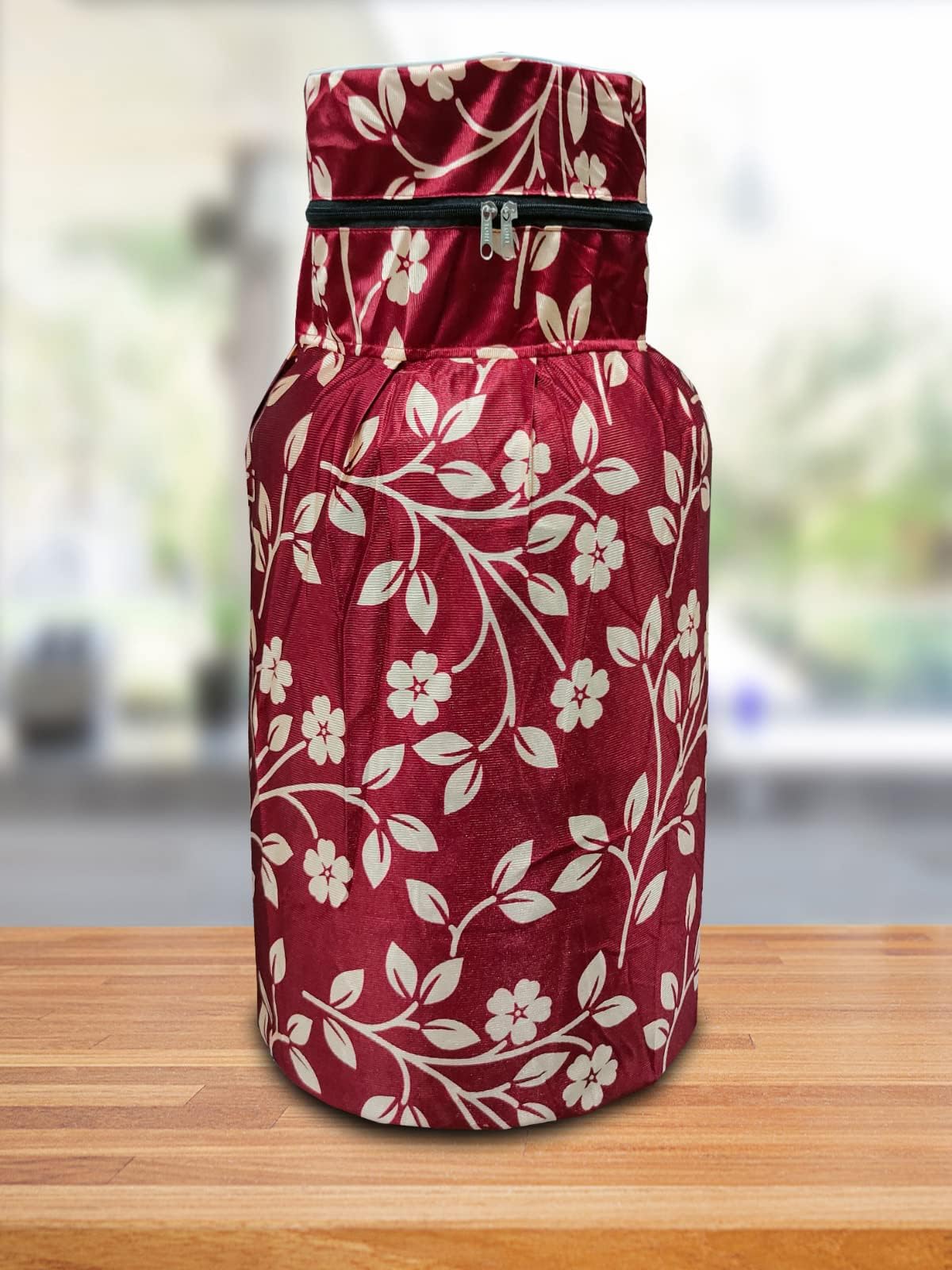 KANUSHI Industries® Lpg Gas Cylinder Cover (3 Layered Heavy Quilted Cotton Material) (VAR2-CYL-MAROON-RAJ-01)