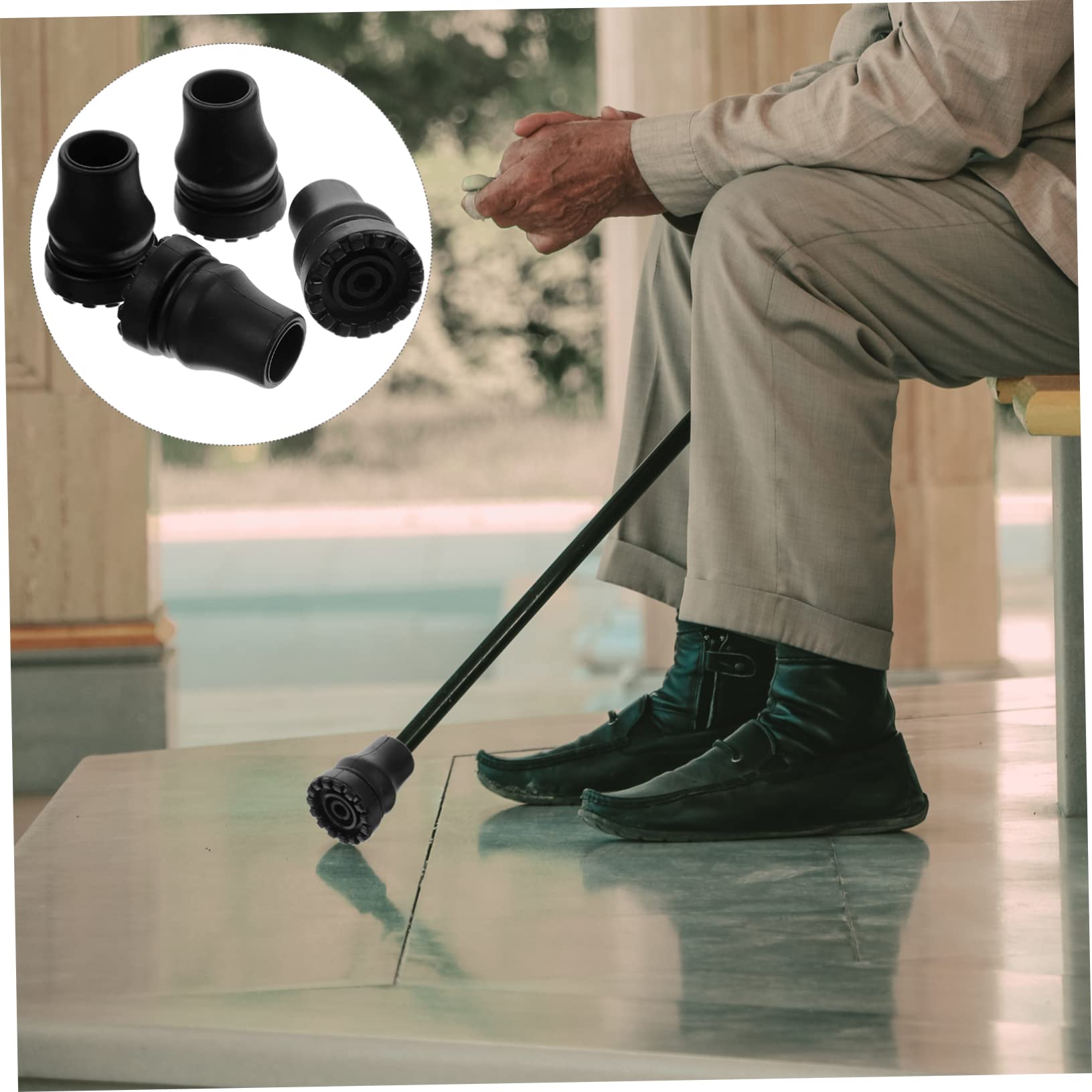 Rutschfeste Krückenfußspitzen mit Stabilisierender Dämpfung aus Pvc 4 Stück und Schwarzer Gummibeschichtung für Gehstock und Trekkingstock für Ältere Menschen