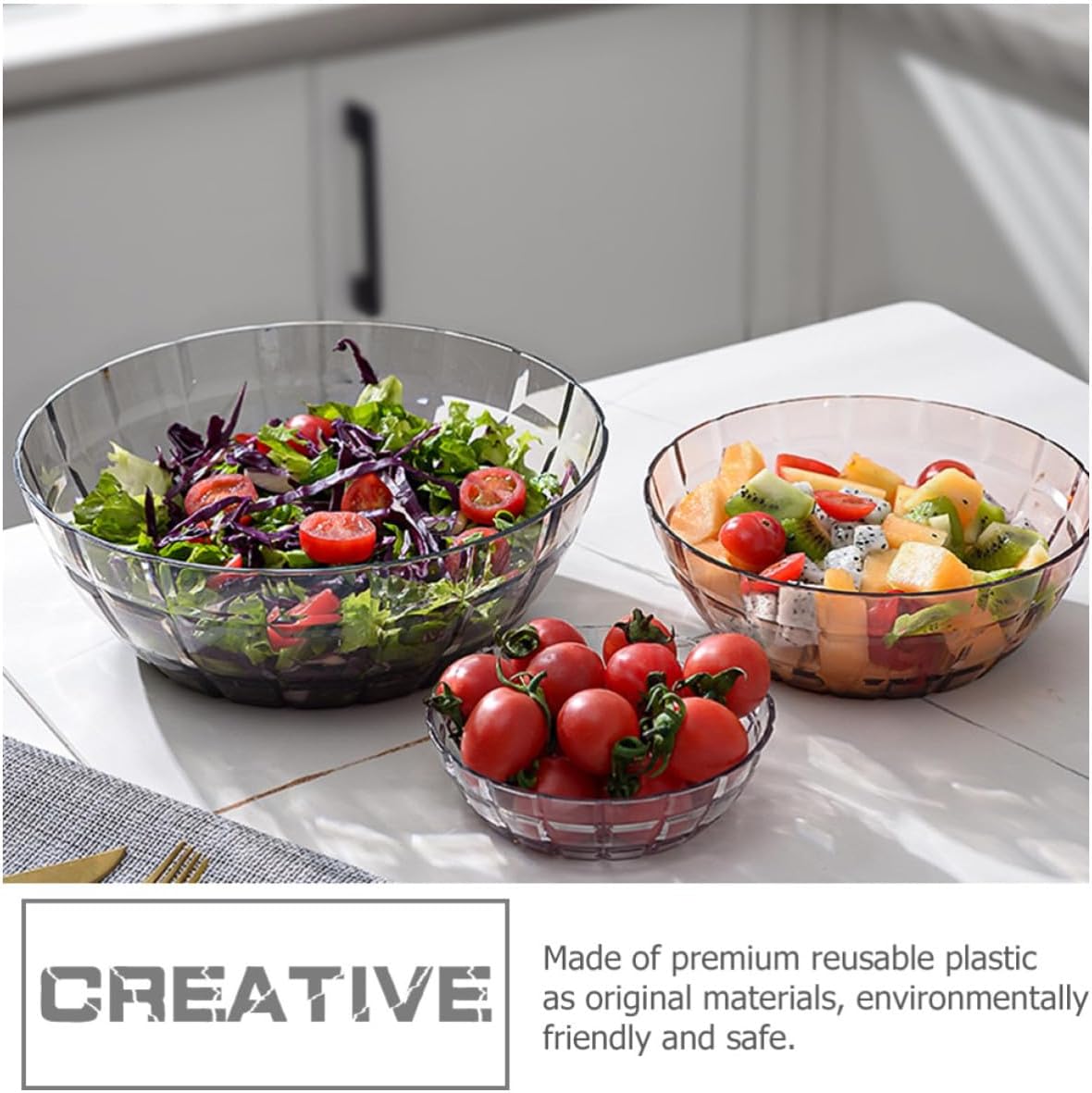 DECHOUS Plastic Fruit Bowl for Snacks, Salad, and Rice Serving