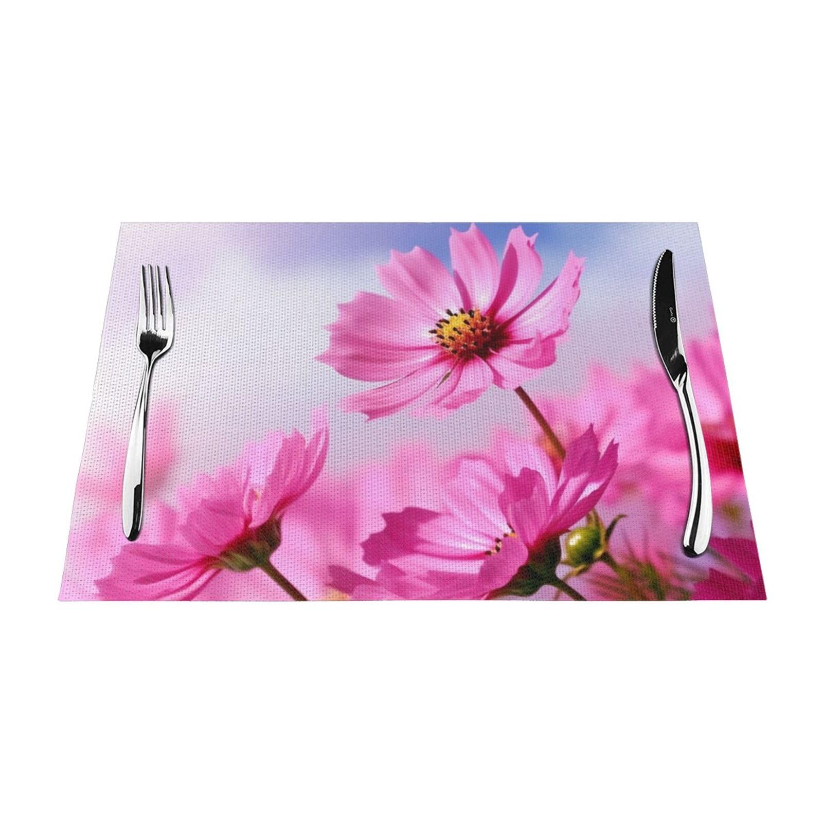 Sets de table antidérapants motif fleurs roses pour protéger les tables des taches de cuisine