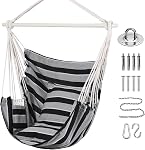 Goutime Hammock Chair Swing with 2 Seat Cushions Pillows, Hanging Chair with Detachable Metal Support Bar, Swing Chair with Carry Bag, Hanging Chair for Bedroom, Outdoor, Reading (Red)