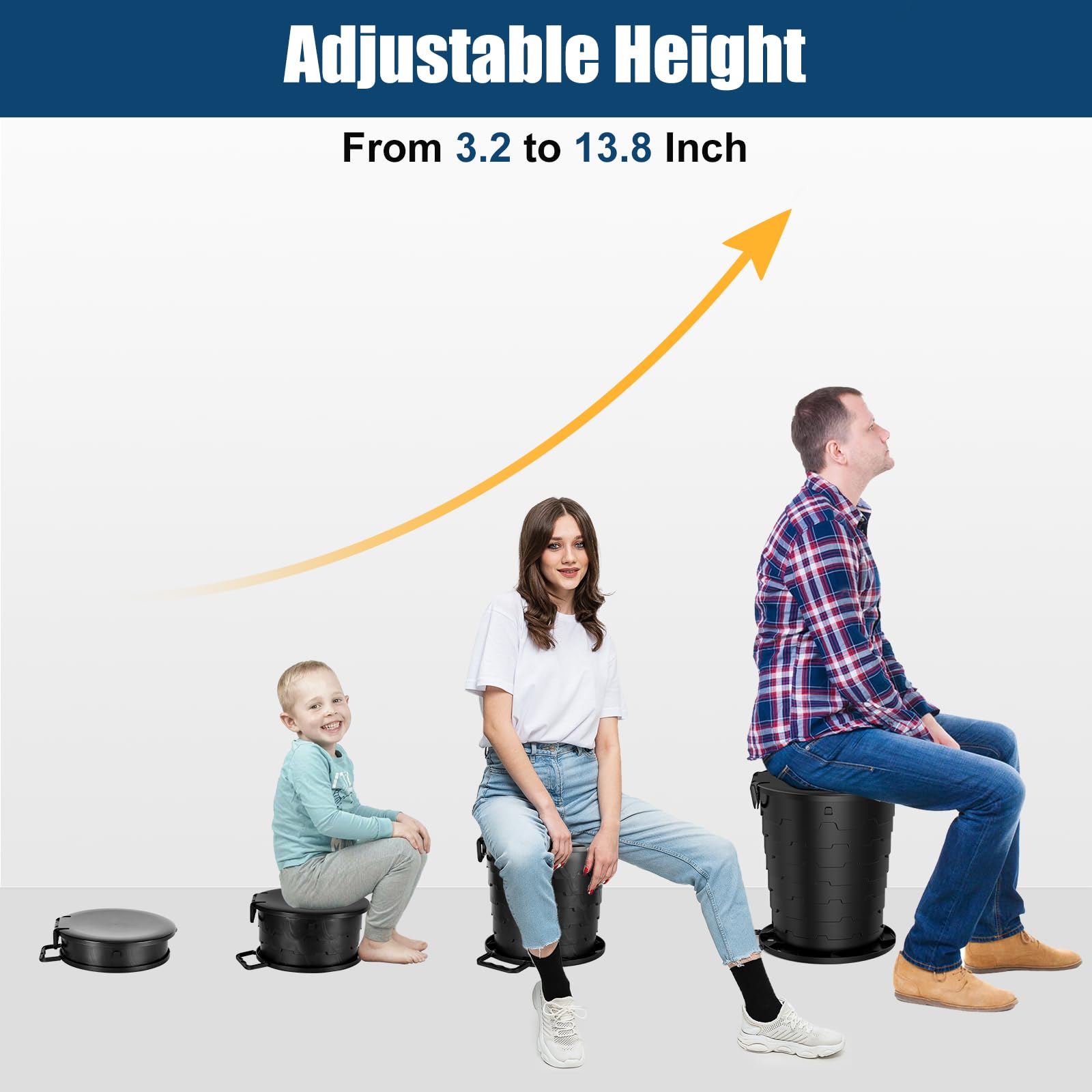 WADEO WC da Campeggio aggiornato, Portatile per Adulti, Pieghevole con Coperchio e portarotolo, Perfetto per Viaggio, Auto (Nero - Tondo - Retrattile)