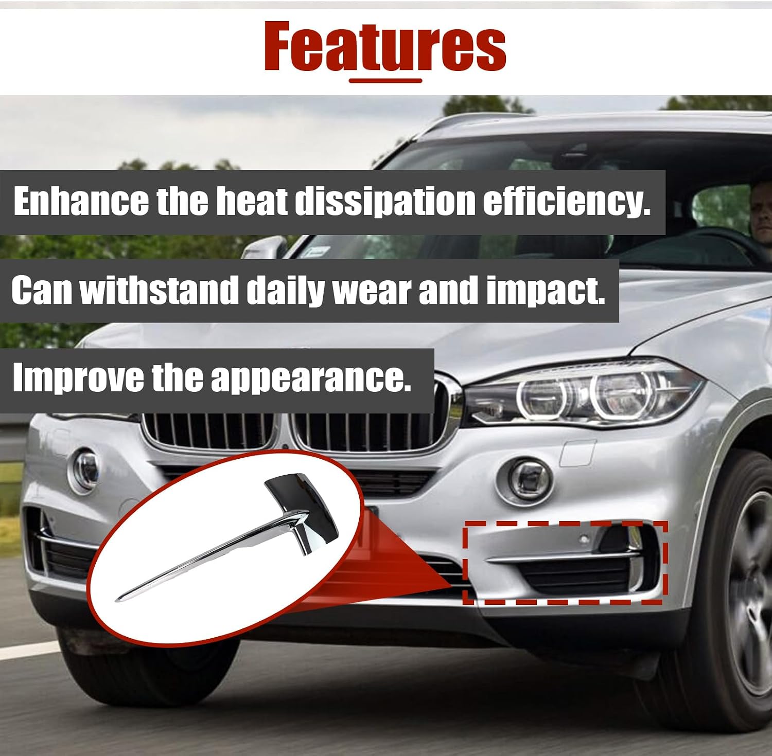 Front Bumper Grille Cover Compatible with BMW X5 F15 2014-2018 Lower Bumper Face Bar Grille Trim Left & Right, Replaces 51117303113 51117303114 BM8261234 BM8261233 (Chrome)