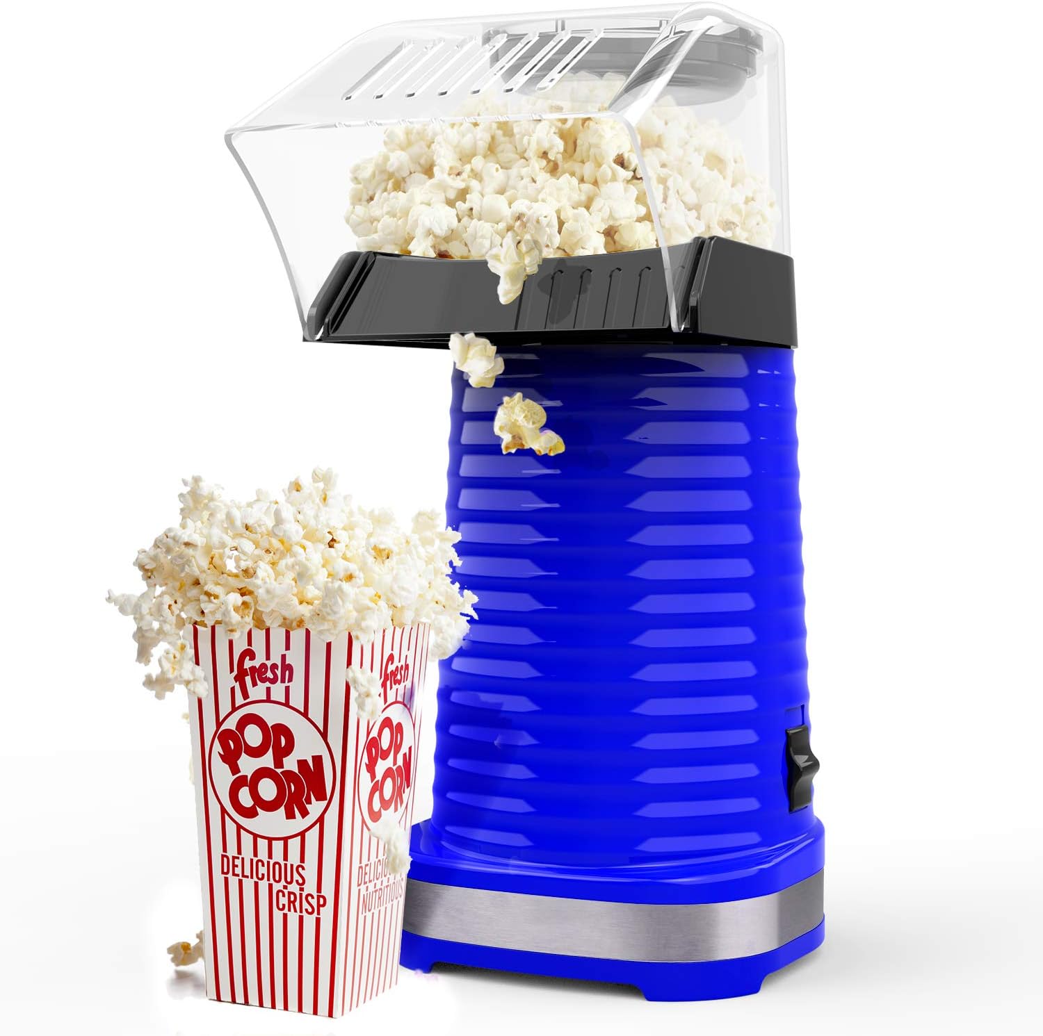 Hot Air Popcorn Poppers for Home, 1200W Popcorn Maker Machine for Healthy Snack, No Oil Needed, Great for Kids, Blue