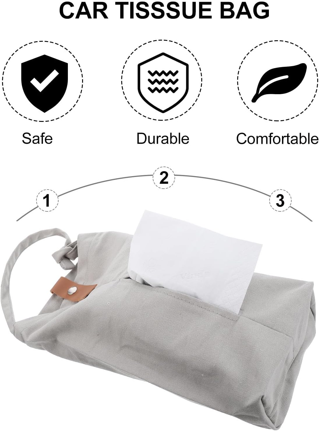 Car Tissue Bag Hanging Canvas Tissue Holder with Quick-release image 3
