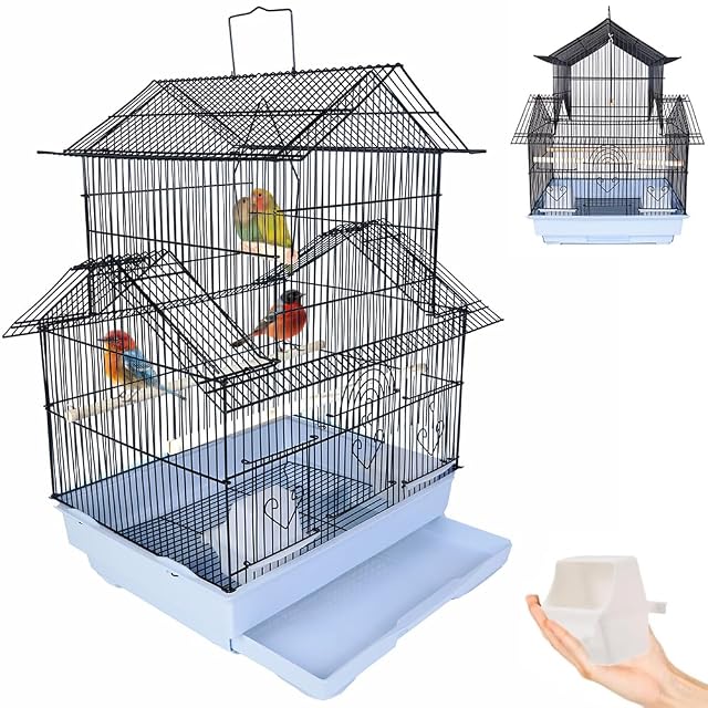 BAKAJI Jaula para pájaros con Forma de casita, Loros inseparables, periquitos