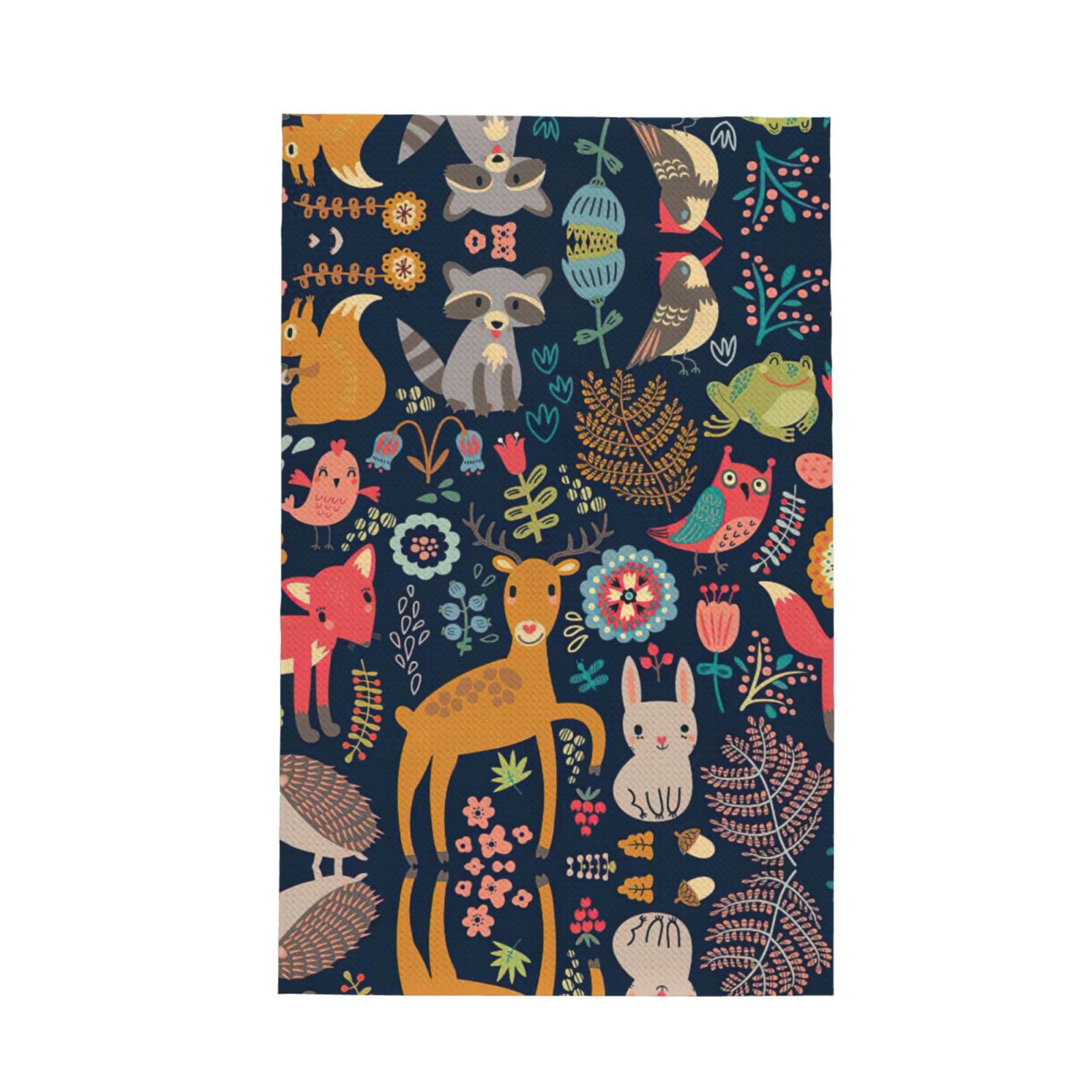 Uusnwaa Owl Rabbit Bird Fox Printed Waffle Microfiber Kitchen Towels