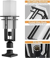 Vista 5 de Outdoor Post Light Fixture - Aluminum Lamp Posts Outdoor Lighting, Outdoor Lightpost Lantern with 3-Inch Pier Mount Base Outside Pole Lighting for