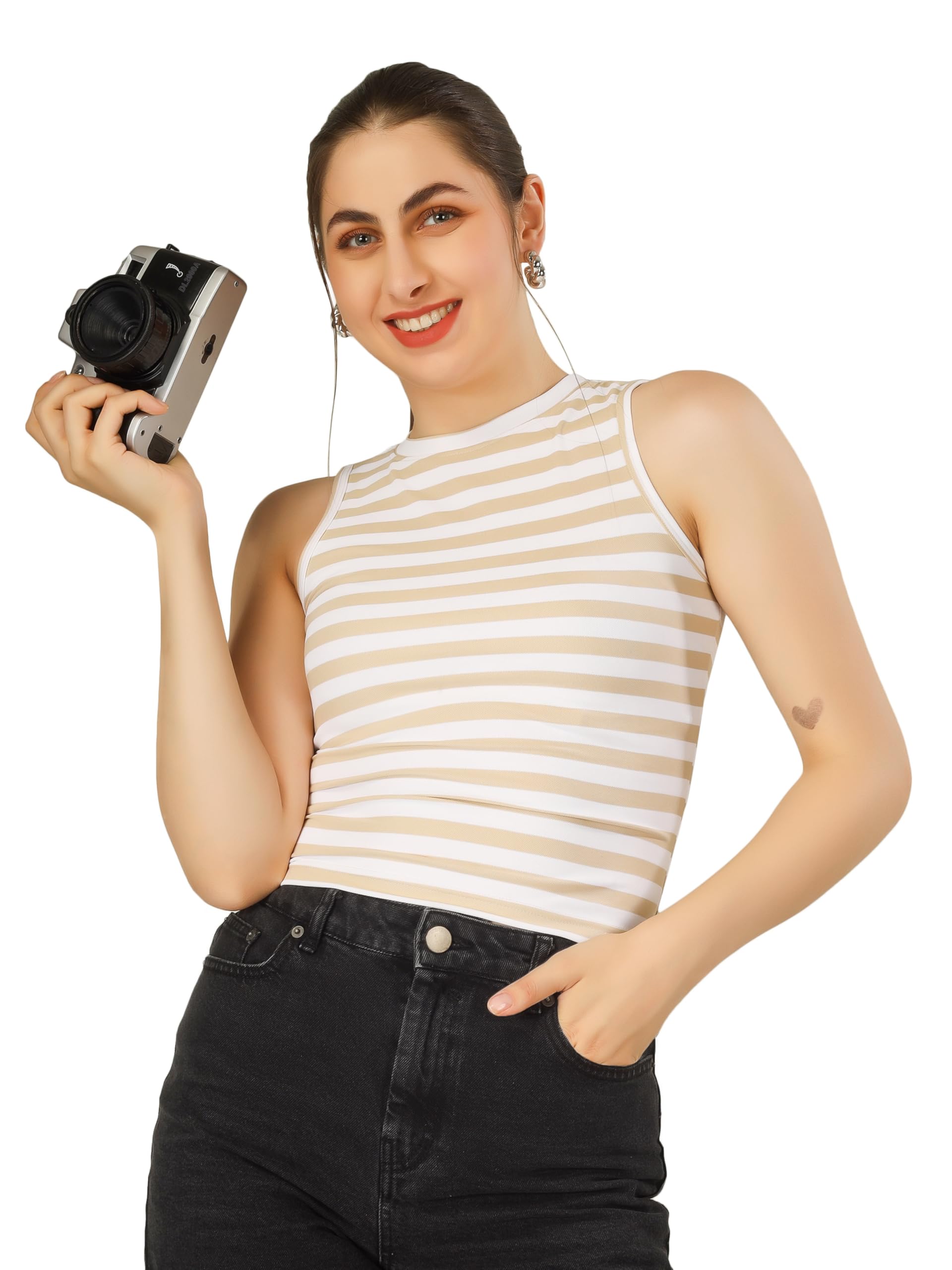 blueficus Women's Casual Striped Sleeveless Top Sap Matty Vest | Summer Tank Top for Girls | Regular Fit T-Shirt-picture-46