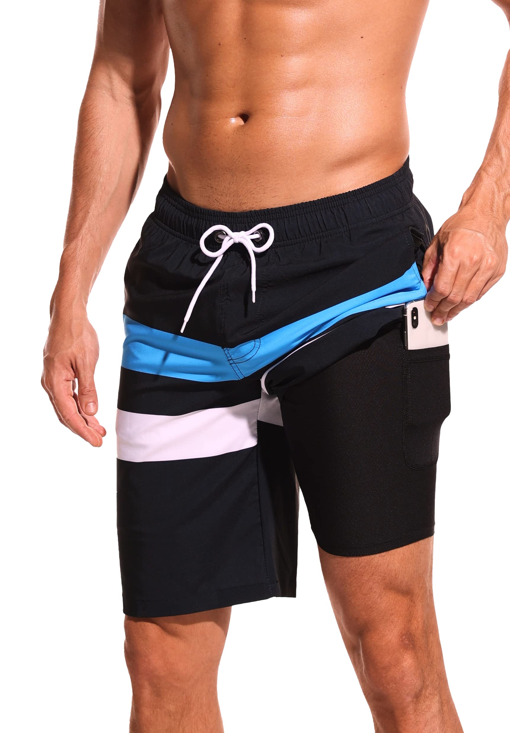 difficort Mens Swim Trunks with Compression Liner Quick Dry Bathing Suits Shorts with Zipper Pockets