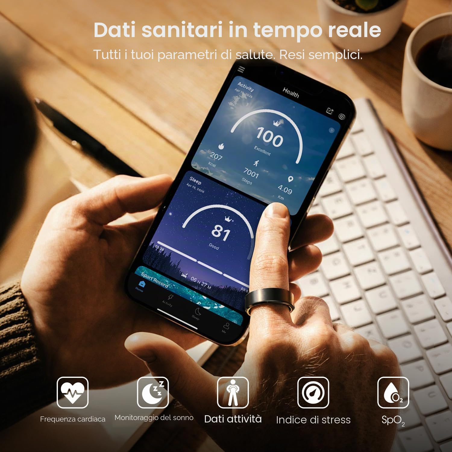2026 Smart Ring Watch Uomo Donna, Anello Intelligente Fitness con 24H HRV Frequenza Cardiaca SpO2, 176 Sport, Impermeabile IP68, APP Nessun Abbonamento Android iOS, Nero, 65.4mm(11)