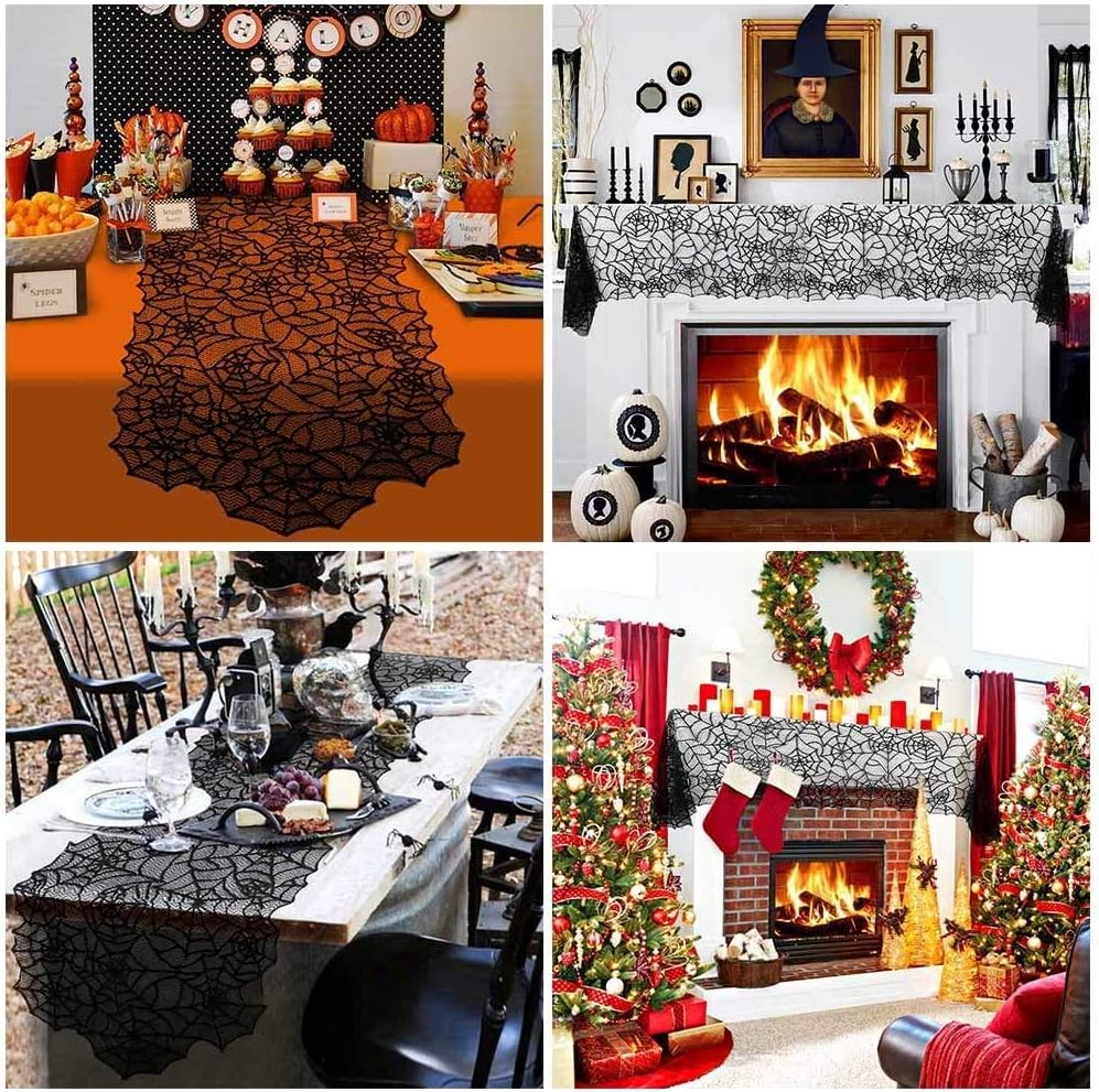 Genrics Halloween Decoration Table Runner,Halloween Black Lace Spiderweb Table Linen for Halloween Decorations Scary Movie Nights Lampshade(3 Pack) : Home & Kitchen