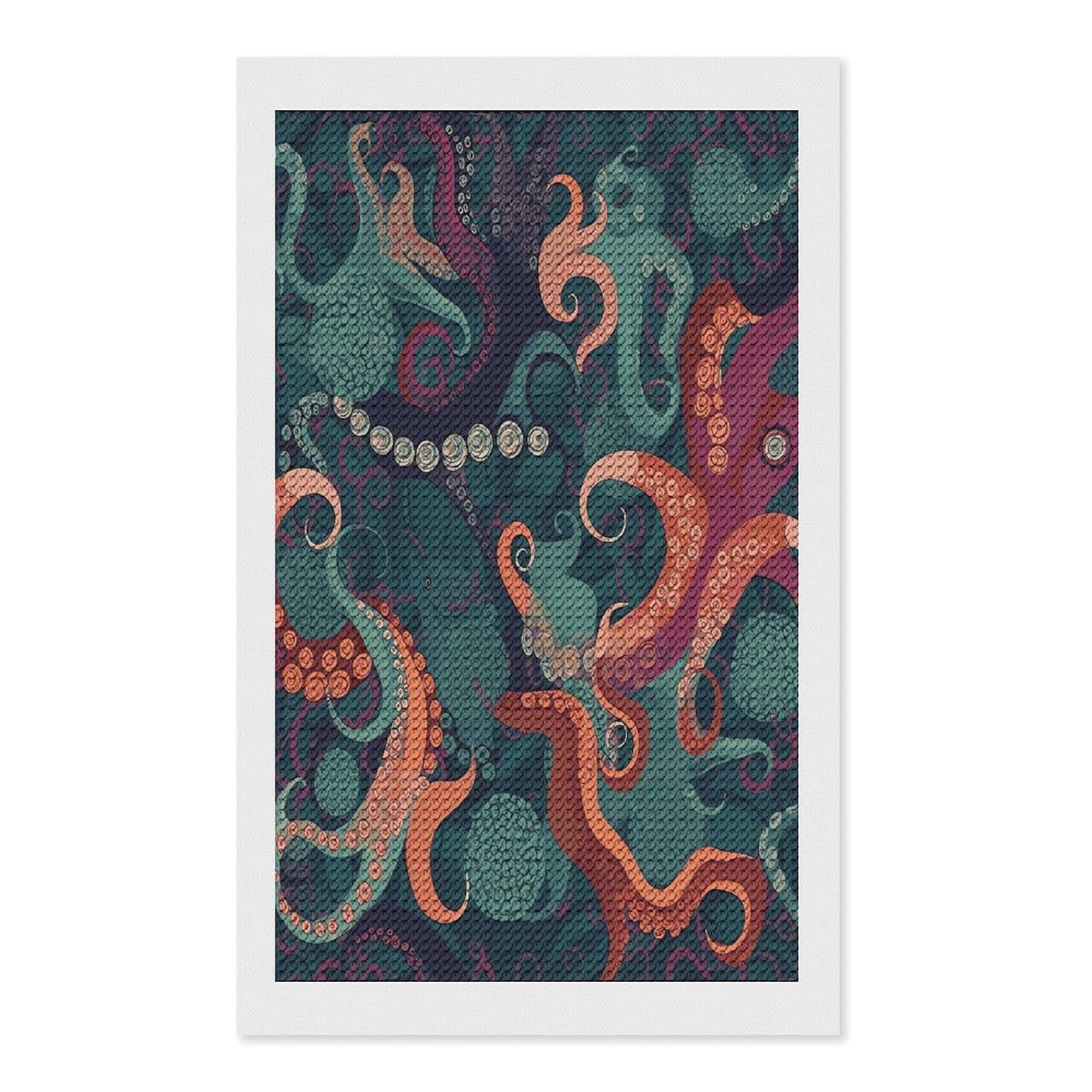 FekiLoot Abstract Octopus Diamond Art Kits for Adults Diamond Painting Kits for Beginners DIY Diamond Art Kits Round Full Drill Diamond Dot Gem Painting for Home Wall Decor Gift 12"x20"