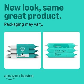 Amazon Basics Flushable Wipes, Fragrance Free, Adult Wet Wipes,126 Count (3 Packs of 42), Packaging May Vary