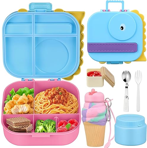 Miniatura 24 de Juego de fiambreras para niños, tarro de comida aislado de 12 onzas, bolsa térmica, recipientes de comida a prueba de fugas, cubiertos (sin BPA),