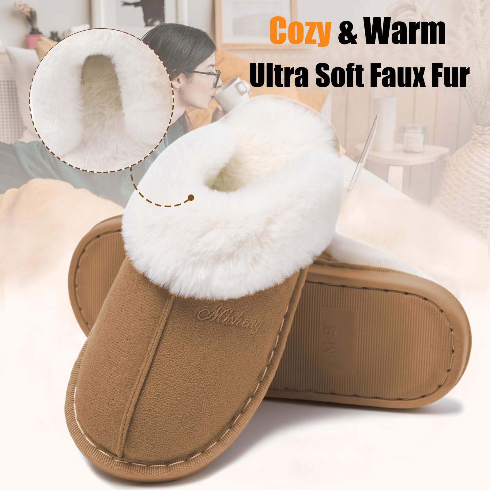 Misolin Pantofole Scamosciate da Donna Uomo Invernali Interne Ciabatte Casa Morbida Autunno Inverno Memoria Schiuma Pavimento Indoor Outdoor