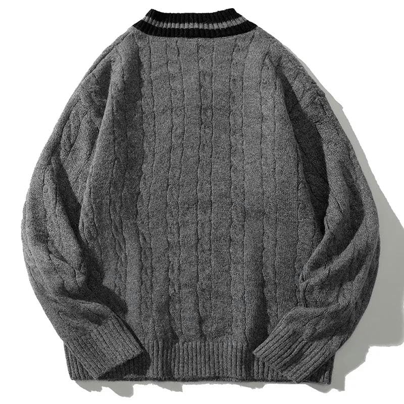 Pull col V hommes au col rayé original vêtement automne manches longues