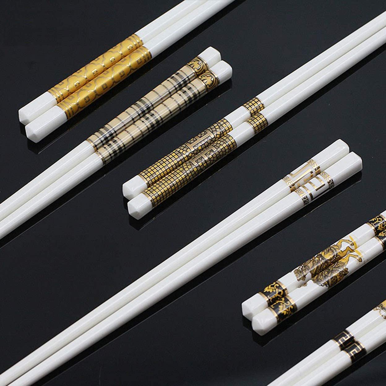Baguettes en céramique osseuse de Haute qualité, Jolies Baguettes Chinoises en Porcelaine de 9,6 Pouces, réutilisables, lavables au Lave-Vaisselle, 5 Paires de Baguettes