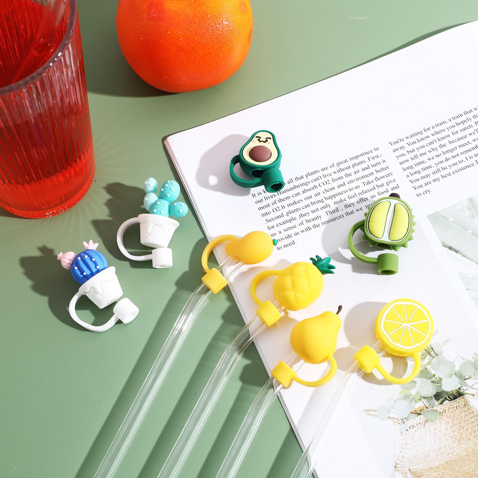 Amosfun 32 Stk Glasstrohhalm-Set glasstrohhalme glastrinkhalme Getränkeschutz strohhut set Trinkhalmabdeckung Silikon Trinkhalmhülle Stroh Topper
