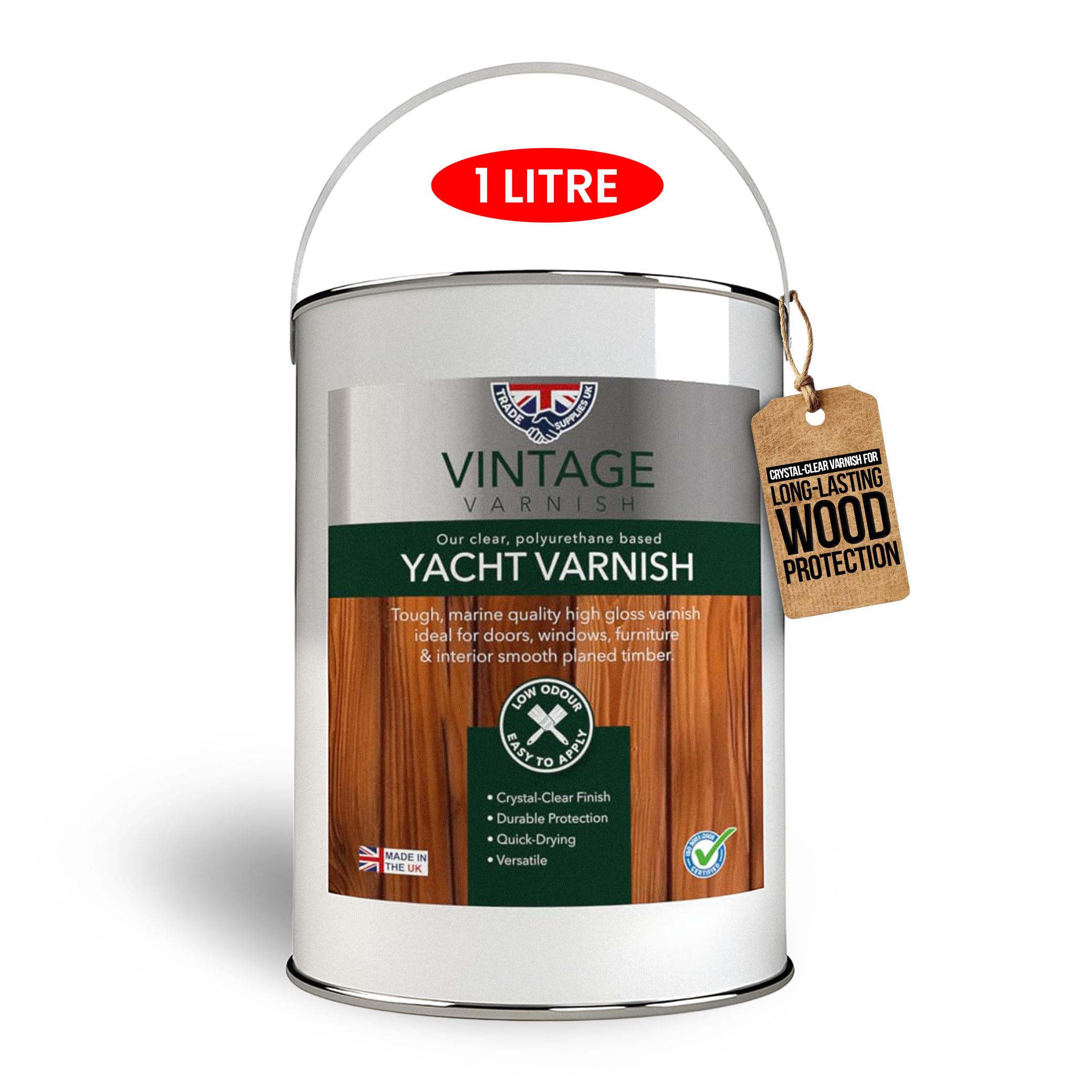 Trade Supplies UK - Vintage Varnish Clear Yacht Polyurethane Varnish - Marine-Grade, UV-Resistant, High-Durability, Crystal-Clear Gloss Finish for Wood Protection 1L — image 1