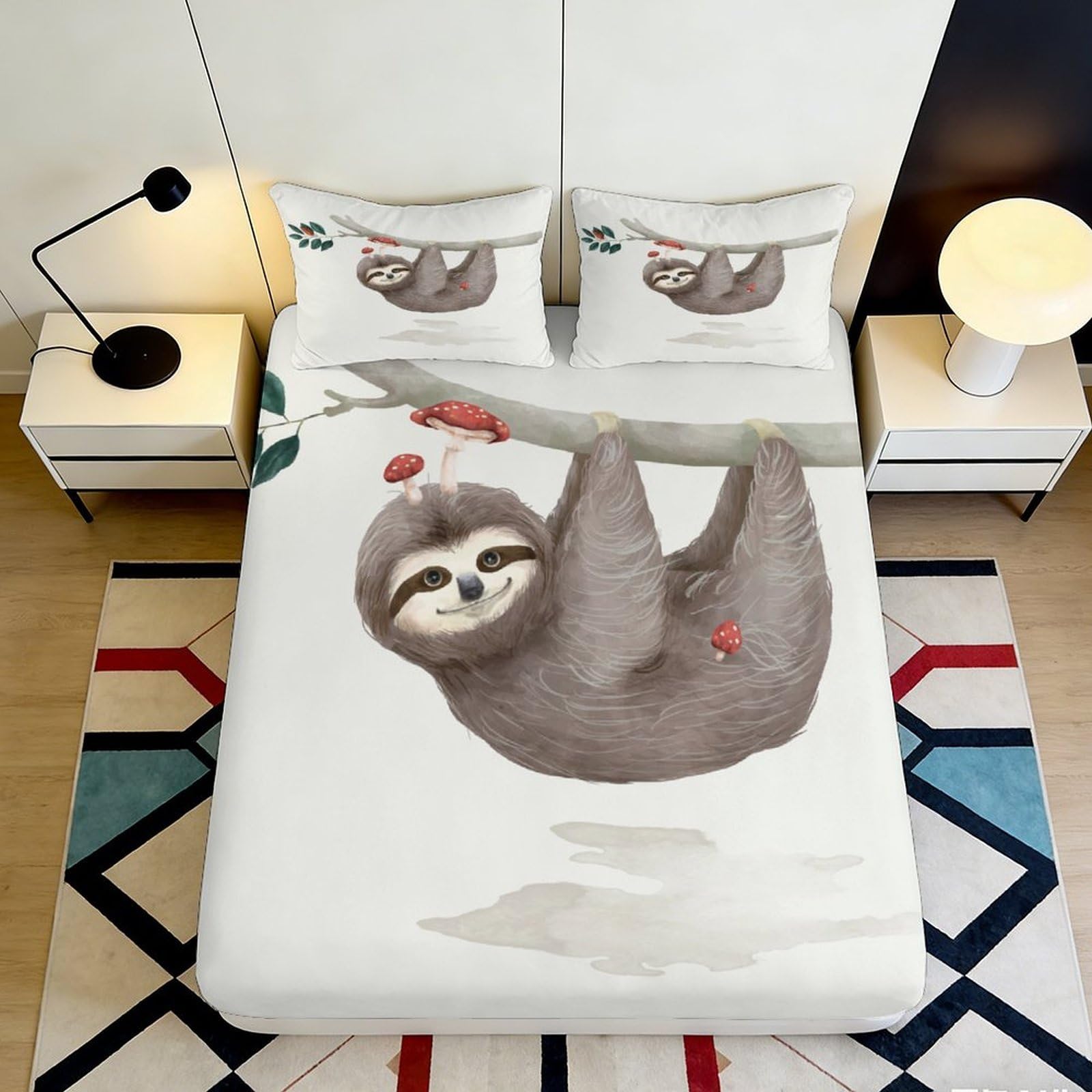 3D Printed Sloth Tree Branch Fitted Sheet Microfiber Soft Anti-Slip Bed Cover for Bedroom Dorm Bed Protection Decor 90x200x25cm