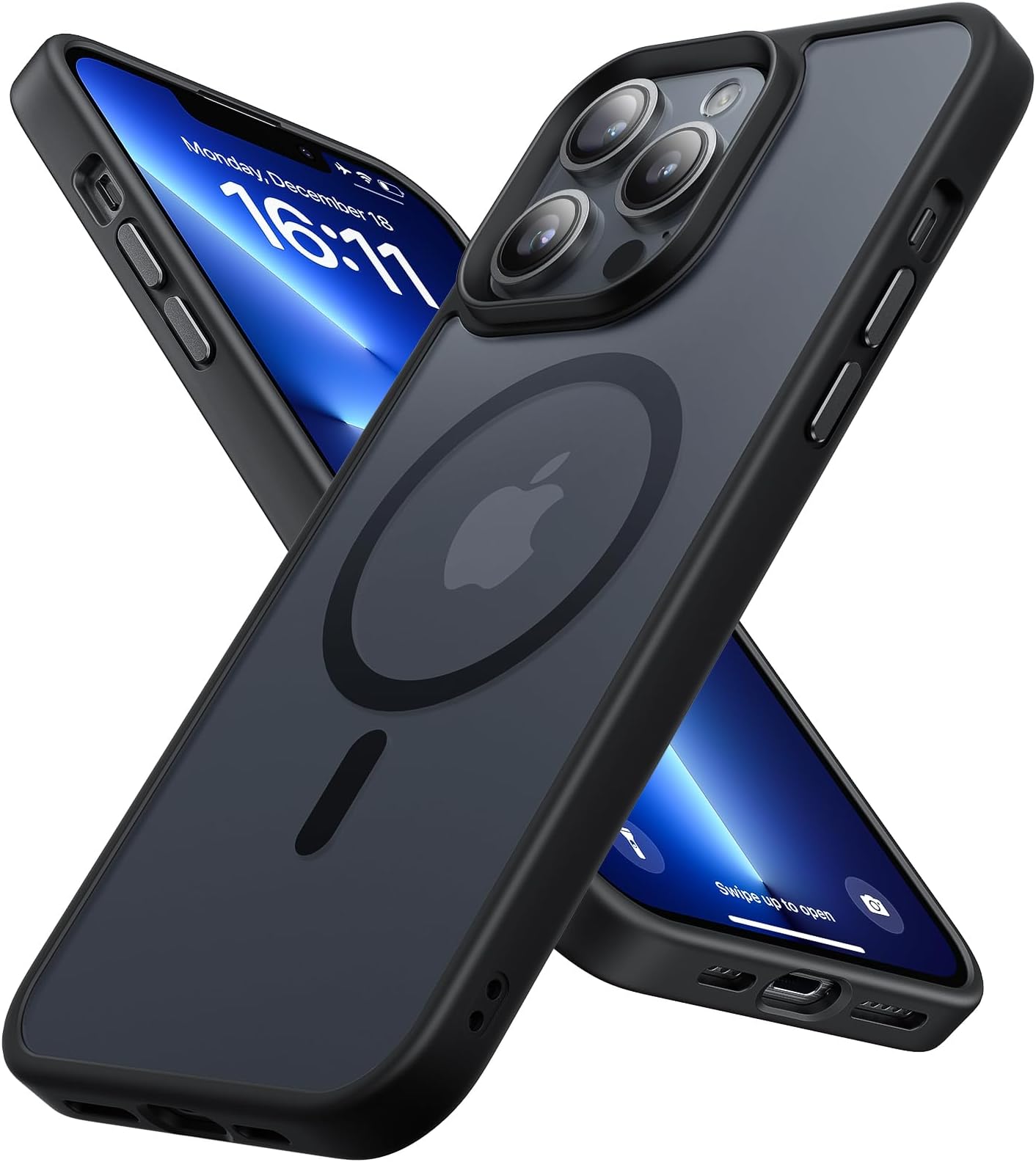Strong Magnetic for iPhone 13 Pro Case, Military Grade Drop Protection, Compatible with MagSafe, Shockproof Anti-Fingerprint Translucent Slim Phone Protective Cover (6.1"), Black