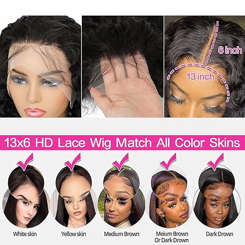 Miniatura 9 de Midulla Pelucas sin pegamento para mujeres negras, pelucas de cabello humano prearrancadas sin pegamento, densidad del 180%, cierre de onda