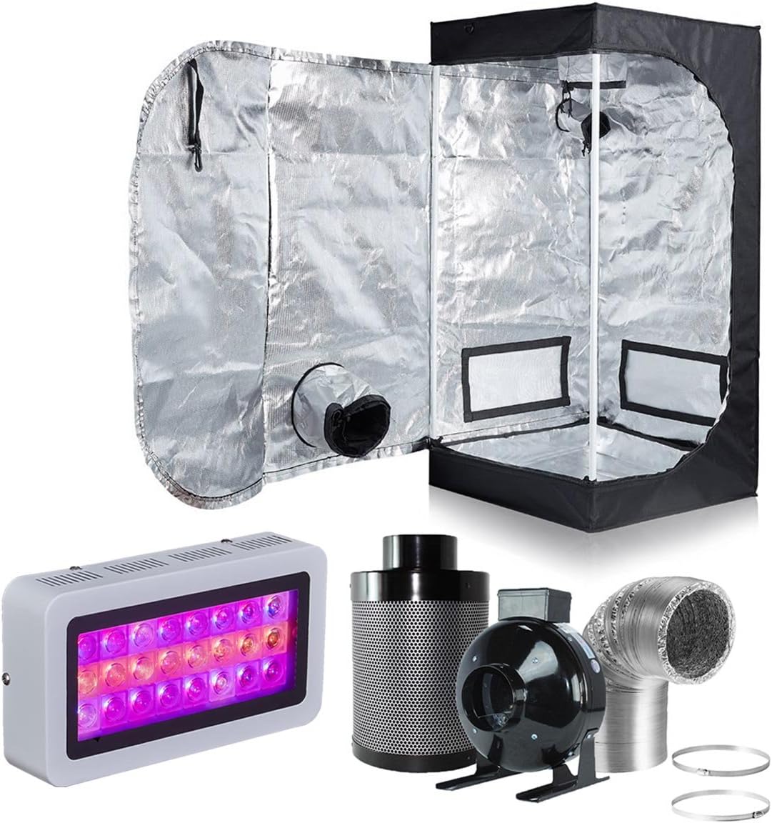 300w/600w LED Grow Light+Multi-Sized Grow Tent+4" Inline Fan Carbon Air Filter Ducting Combo for Hydroponic Indoor Plant Growing System (300W LED+24''X24''X48''Grow Tent+4''Filter Kit)