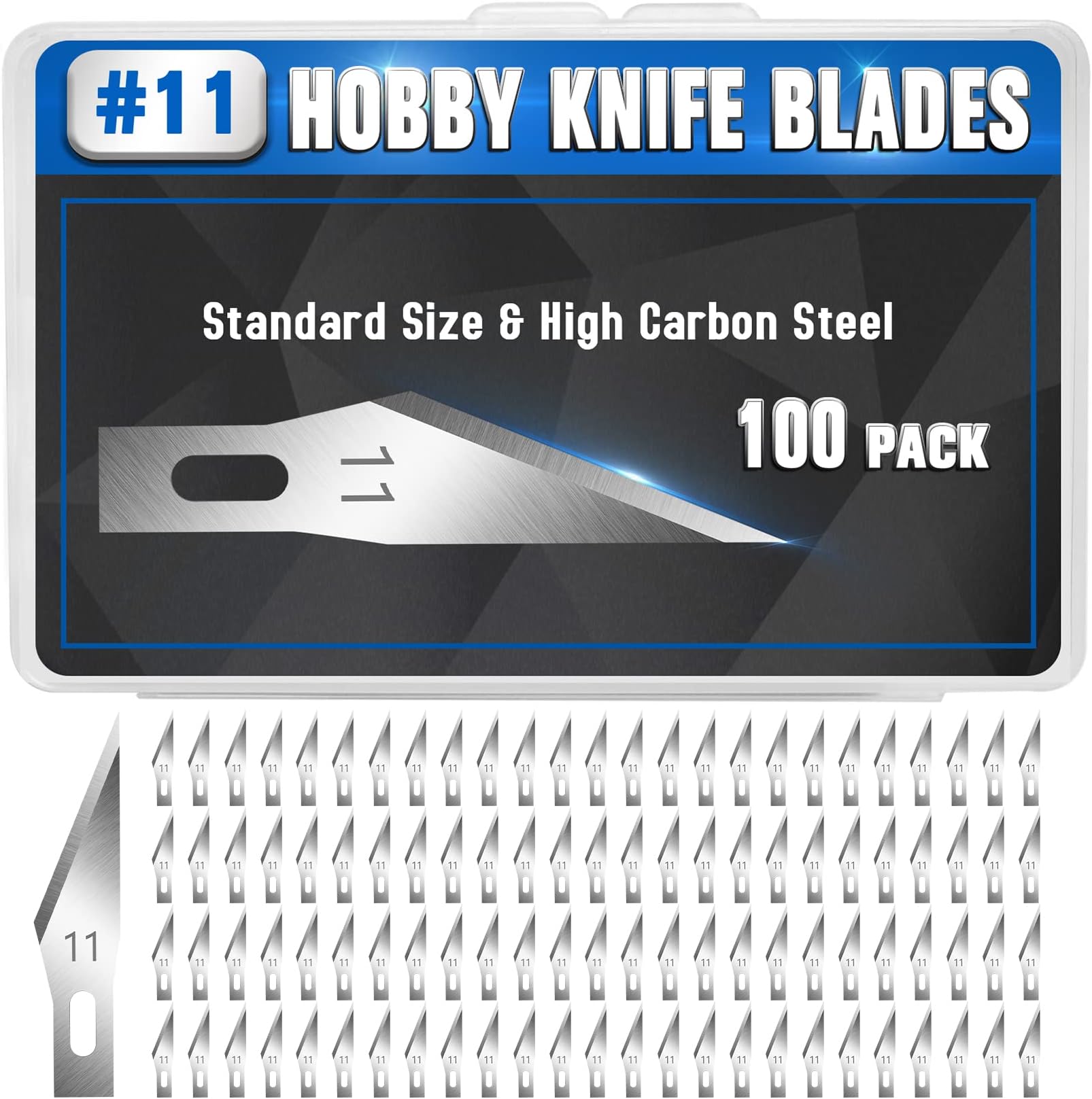 DIYSELF 100 PCS Exacto Knife Blades, SK5 Carbon Steel #11 Exacto Blades Refill Craft Art Knife Replacement Blade with Storage Case for Craft, Hobby, Scrapbooking, Stencil