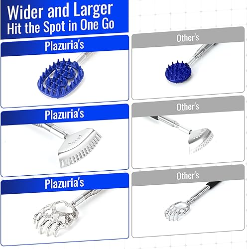 Vista 2 de Oversized Back Scratcher Massager with 3 Detachable Heads, Stocking Stuffers for Men & Women, Extendable 30" Handle with Spikes, Rake & Bear Claw