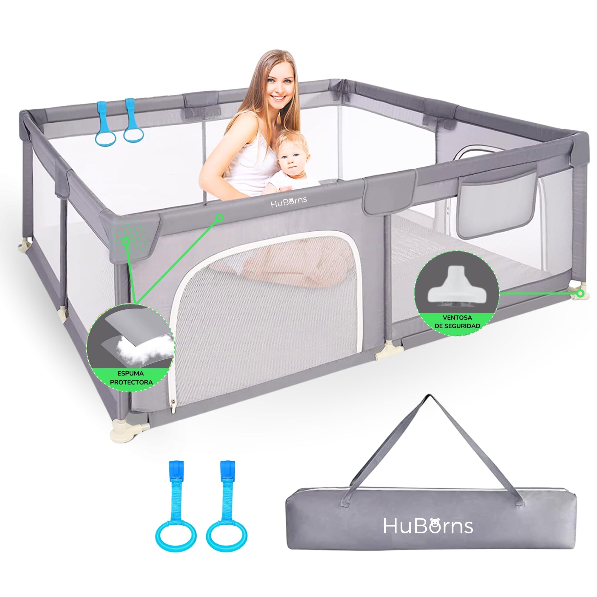 HUBORNS – Parque Infantil Bebé Plegable de 120x120cm | Corralito de Juegos con Malla Transpirable y Estructura Estable, Parque Seguro para Bebés y Niños Pequeños