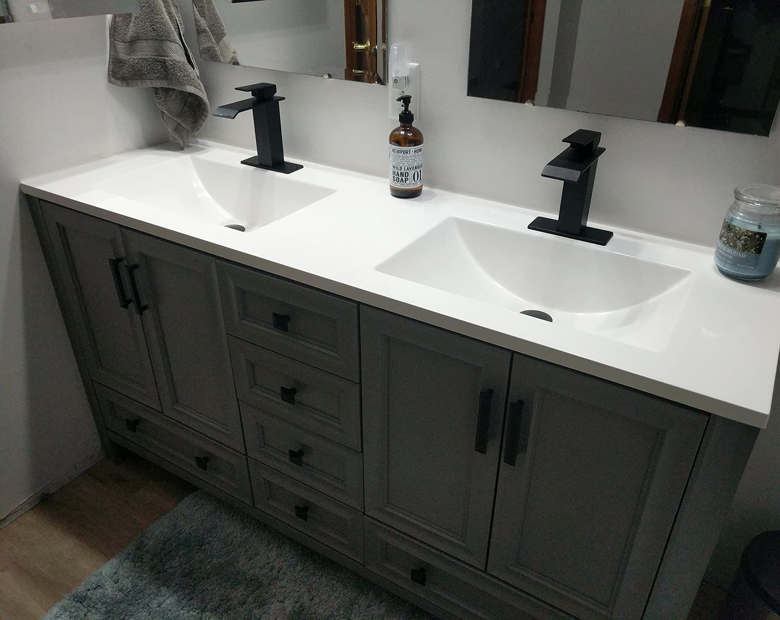 Grifo de baño Negro Tipo Cascada, Monomando, para Lavabo de baño, Mezclador para Lavabo de tocador, Montaje en encimera con desagüe, para Uso Comercial.