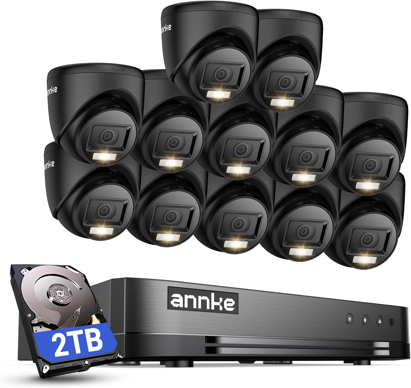 ANNKE 16 Channel HD-TVI 2MP Lite Video Security System DVR Recorder with 12x 1080P Outdoor Weatherproof CCTV Cams with Smart Color Night Vision, 2TB Hard Drive, AI Motion Detection, Easy Remote Access