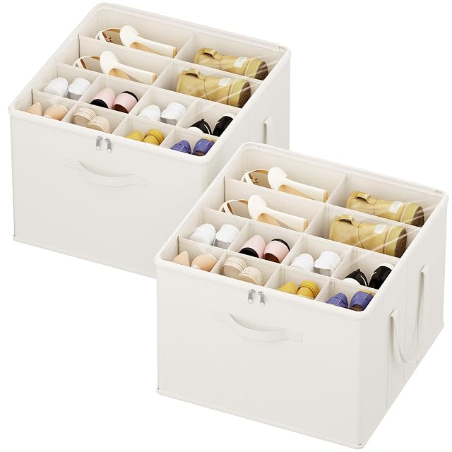 Lifewit Organizer na buty do szafy, pudełko do przechowywania 12-16 par z przezroczystą pokrywą z PVC, składany stojak na buty z przegrodami do butów i butów, 43 x 43 x 32 cm, biały, 2 sztuki