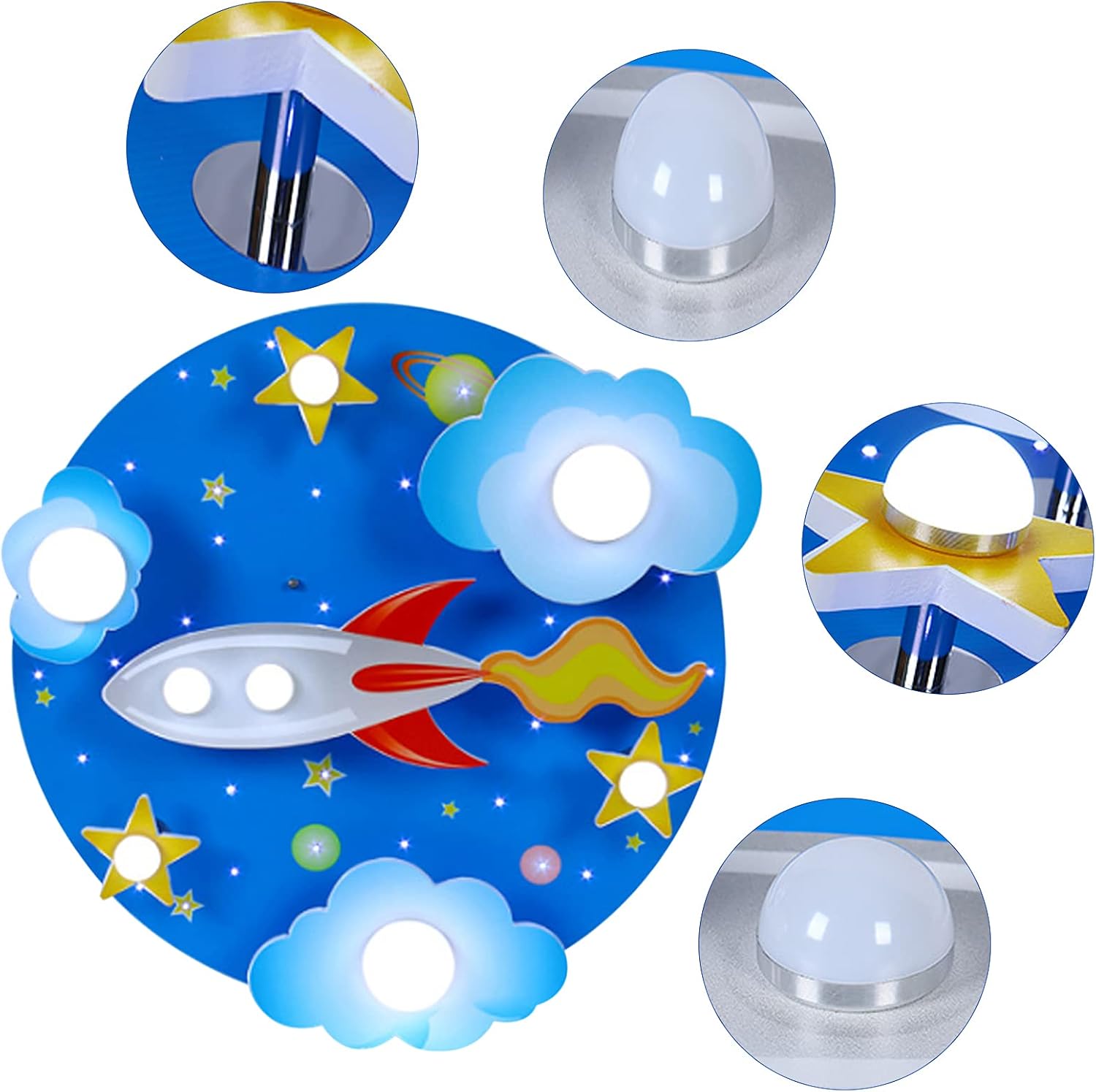 Boys Modern LED Chandelier Blue Creative Flush Mount Light with Cartoon Cloud Plane Star Cartoon 8 Lights Close to Ceiling Lighting Fixture for Kids Room