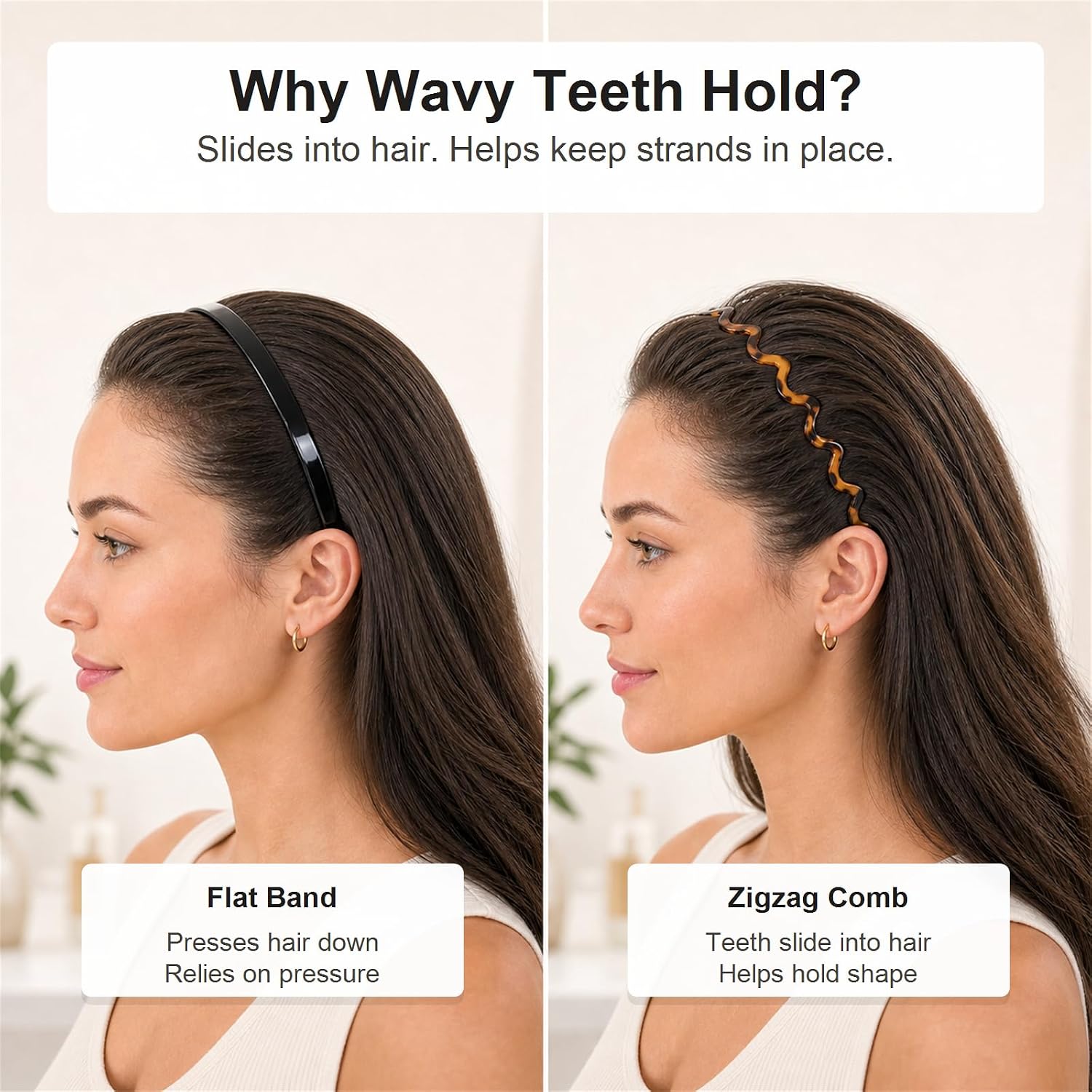 2 Pack 2026 New Upgraded Zig Zag Headbands for Women, Comfortable Non Slip Wavy Comb Headband with Reinforced Flexible Teeth, Fashion Hair Accessories for Slicked Back Styles, Ideal Gifts for Women