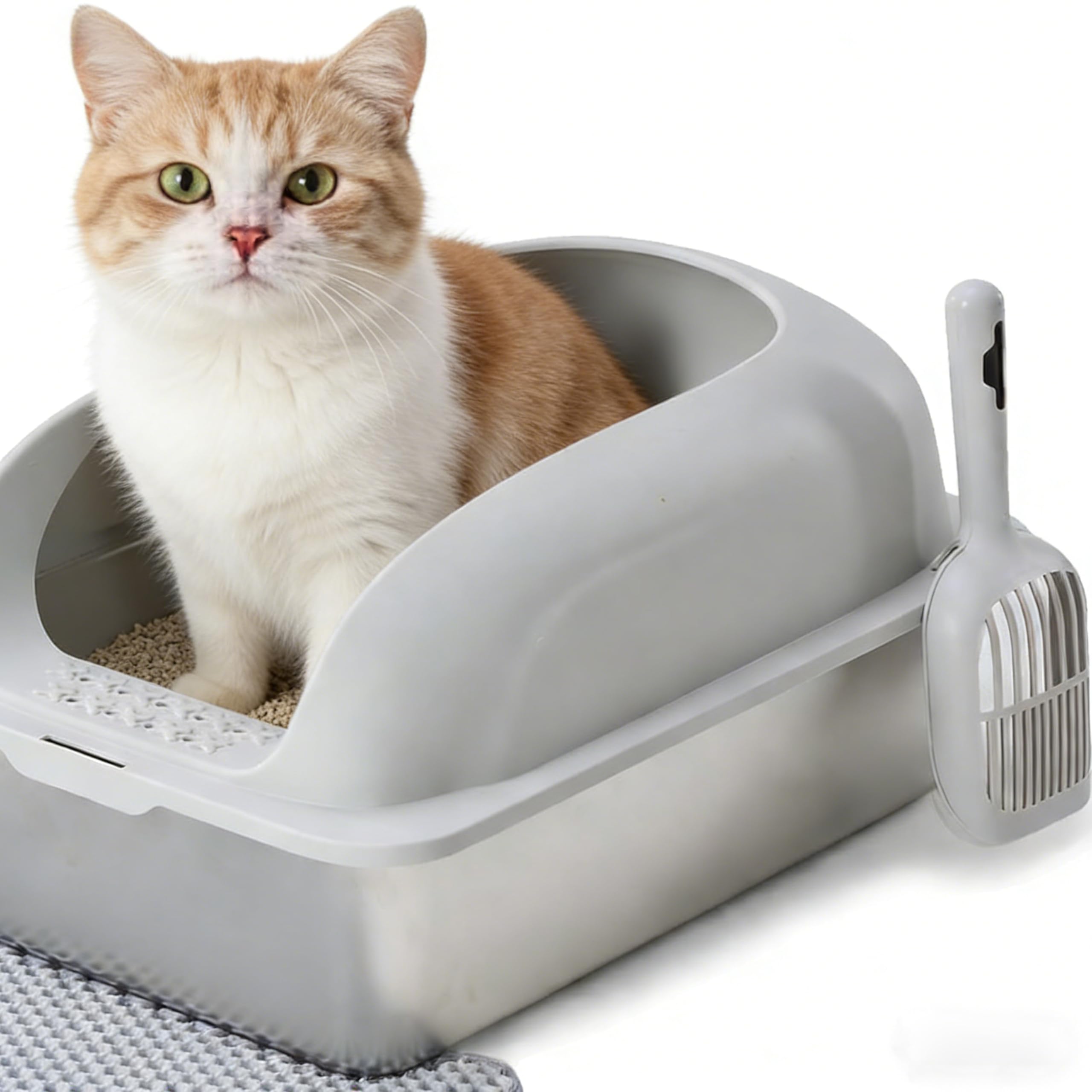 HealSmart Stainless Steel XL Cat Litter Box, Extra Large Cat Litter Box with Lid, High Sided Metal Litter Tray for Big Cats, Anti-Urine Leakage Non-Stick Easy Clean, Light Gray