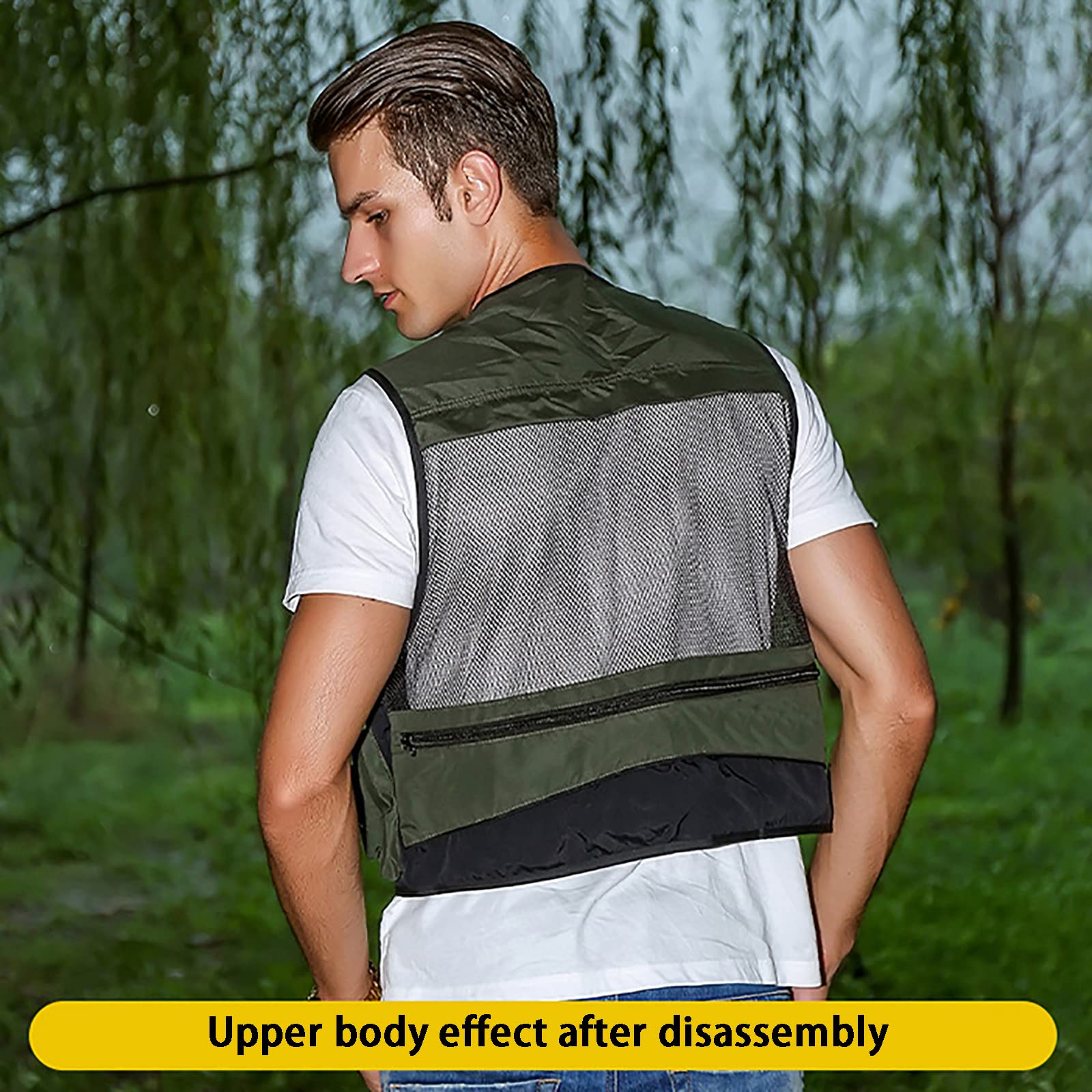Fishing Vest Multi-Tasca with Mesh Back Gilet da Pesca a Mosca Strisce Riflettenti Outdoor Fotografi Vest per la Fotografia di Pesca in Campeggio Escursionismo
