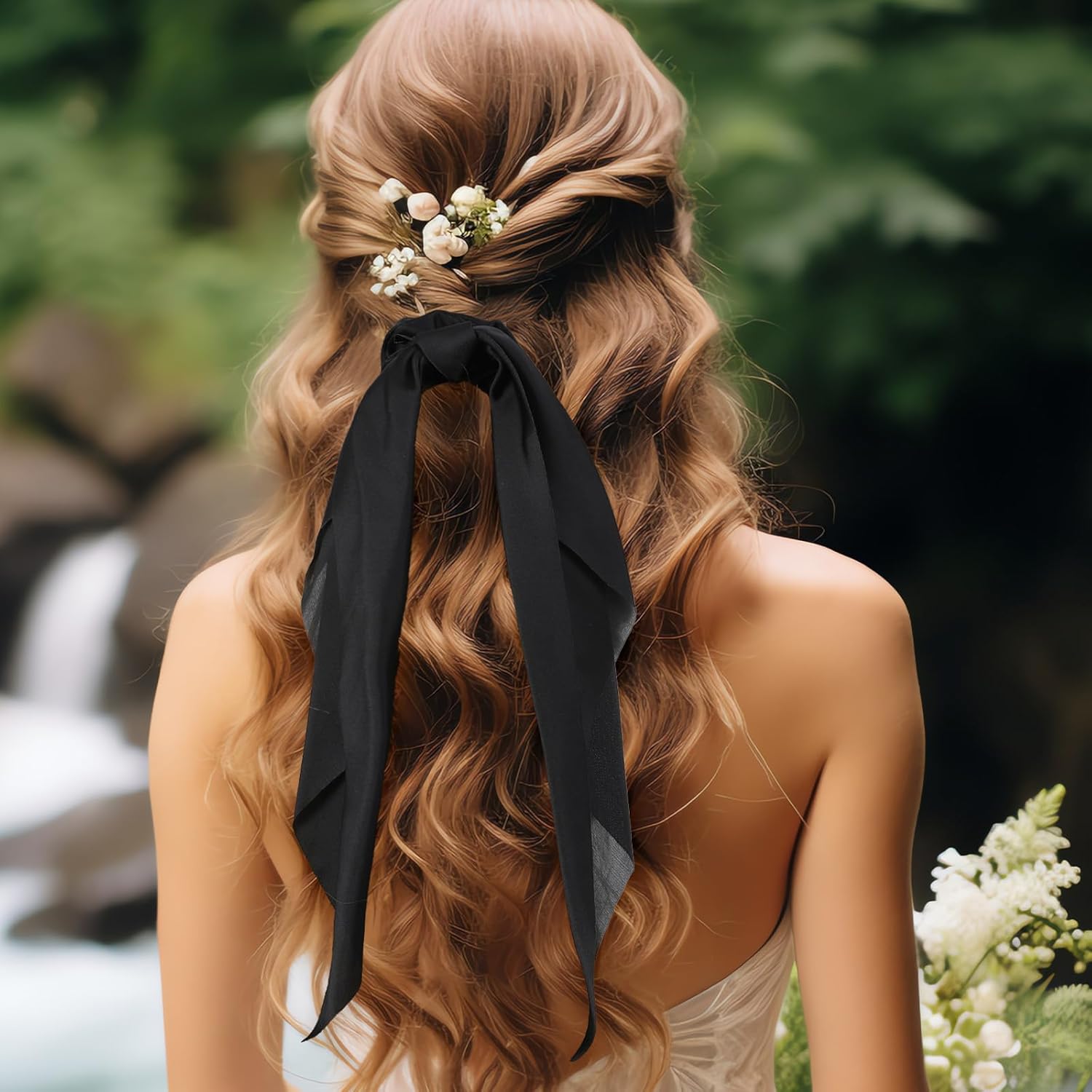 6 PCS Hair Scrunchies with Bows, Satin Hair Ties for Women Girls, Soft Elastic Hair Accessories for Thick and Thin Hair (Beige, Khaki, Coffee, Dark Brown, Black, Pink) - Image 7